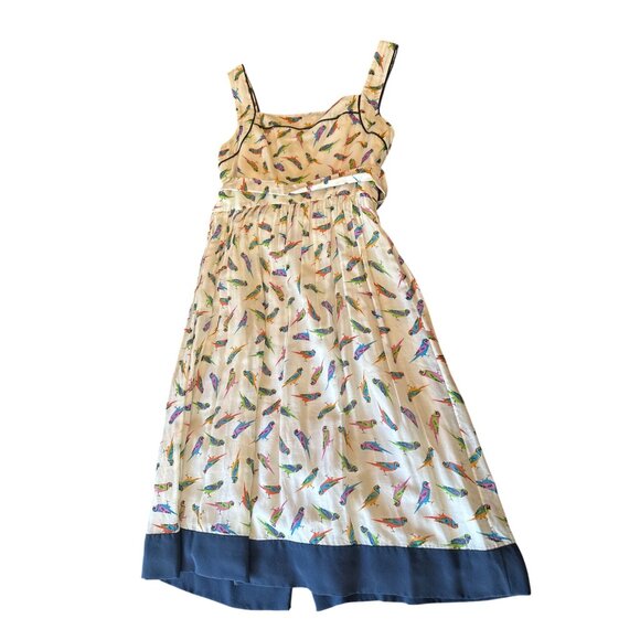 Milly Womens Silk Blend Sleeveless Novelty Bird Print Dress With Belt Size 2 - Picture 2 of 7